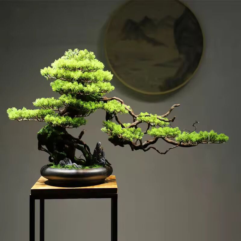 Simulation bonsai trees are suitable for decoration, immortal welcoming pine, green planting, artificial landscape, home, living