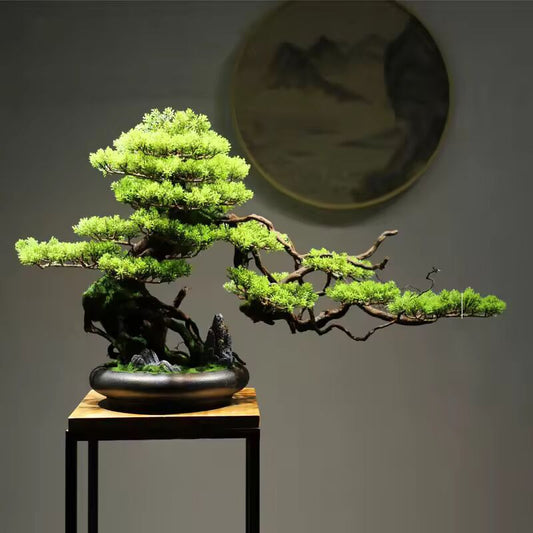 Simulation bonsai trees are suitable for decoration, immortal welcoming pine, green planting, artificial landscape, home, living