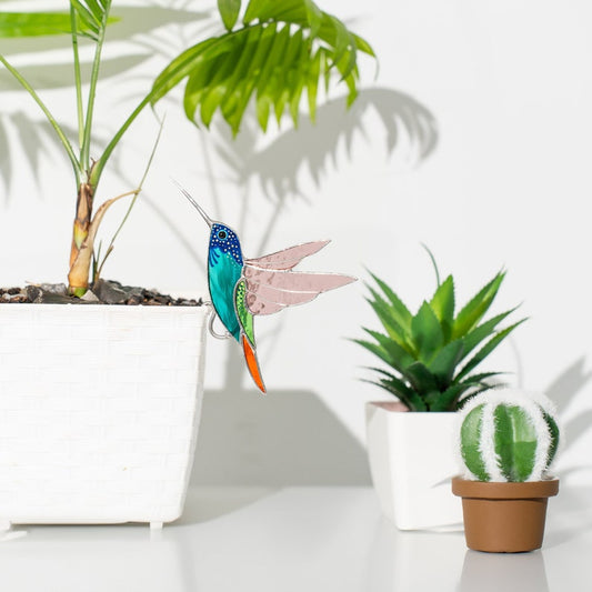 Stained glass hummingbird decor unique Father’s Day gift pot decoration for bird lovers garden suncatcher adds charm to any plant setup